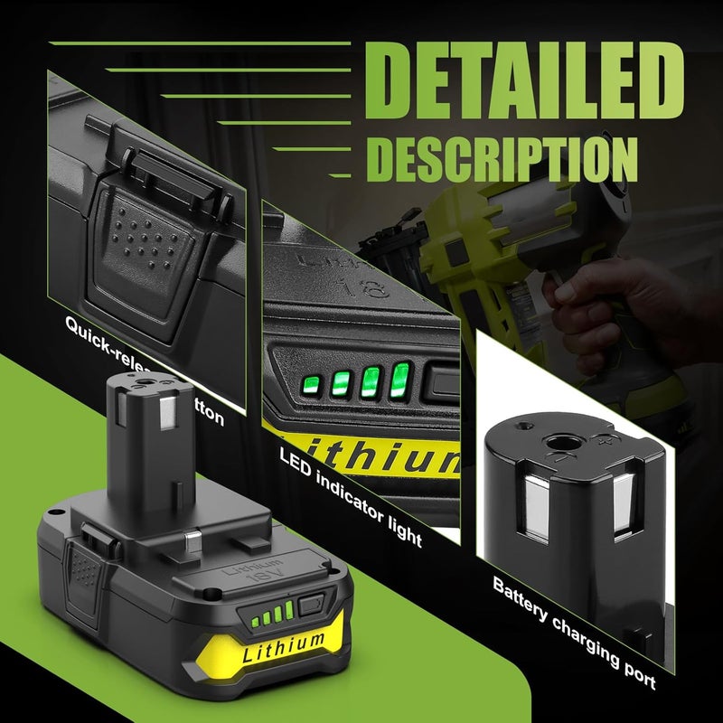 Powilling 2Pack P102 3.5Ah Replacement for Ryobi 18V Battery and P119 Charger Combo Compatible with Ryobi 18 Volt Battery P103 P104 P105 P107 P109 P190 P191 P122 Cordless Tool - Image 5